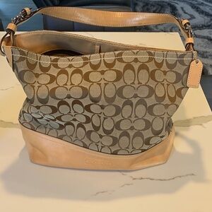 Vintage Coach Canvas Shoulder Bag in Khaki and Tan